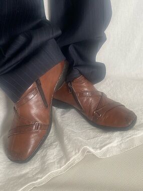 Rieker Leather Ankle Boots Brown Side Zip Comfort Walking